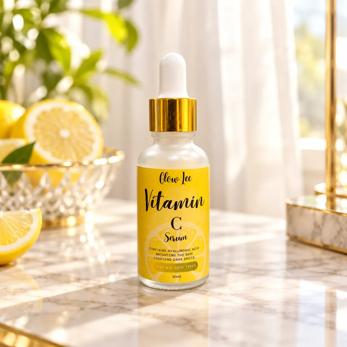 Glowlee Vitamin C Serum styled on vanity
